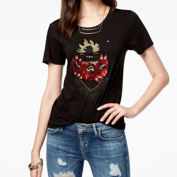 NWT GUESS Studded-Appliqué Ripped T-Shirt - Picture 13 of 13